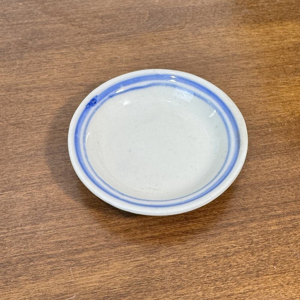 Vintage Blue & White Ceramic Butter Pat Mini Plate Dish 2.6" Round